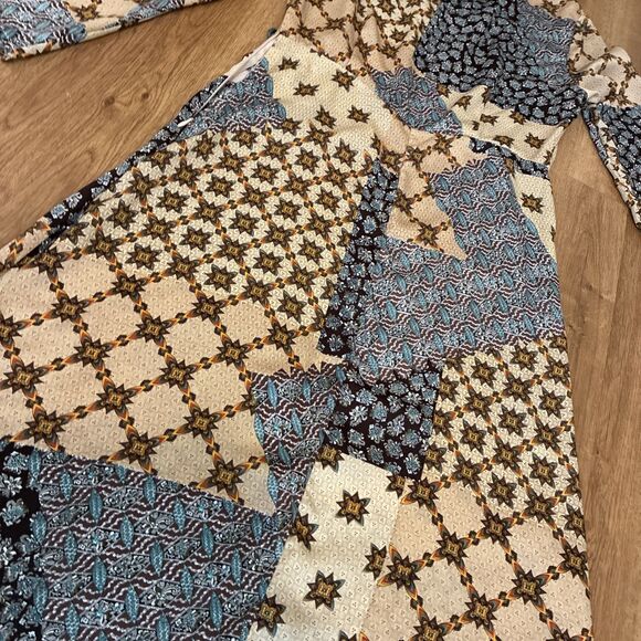 Glamorous Patchwork Geometric Floral Smock Maxi Dress Womens Size Large - Picture 13 of 14